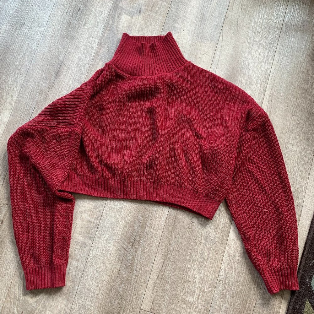 Red Chunky Knit Cropped Sweater